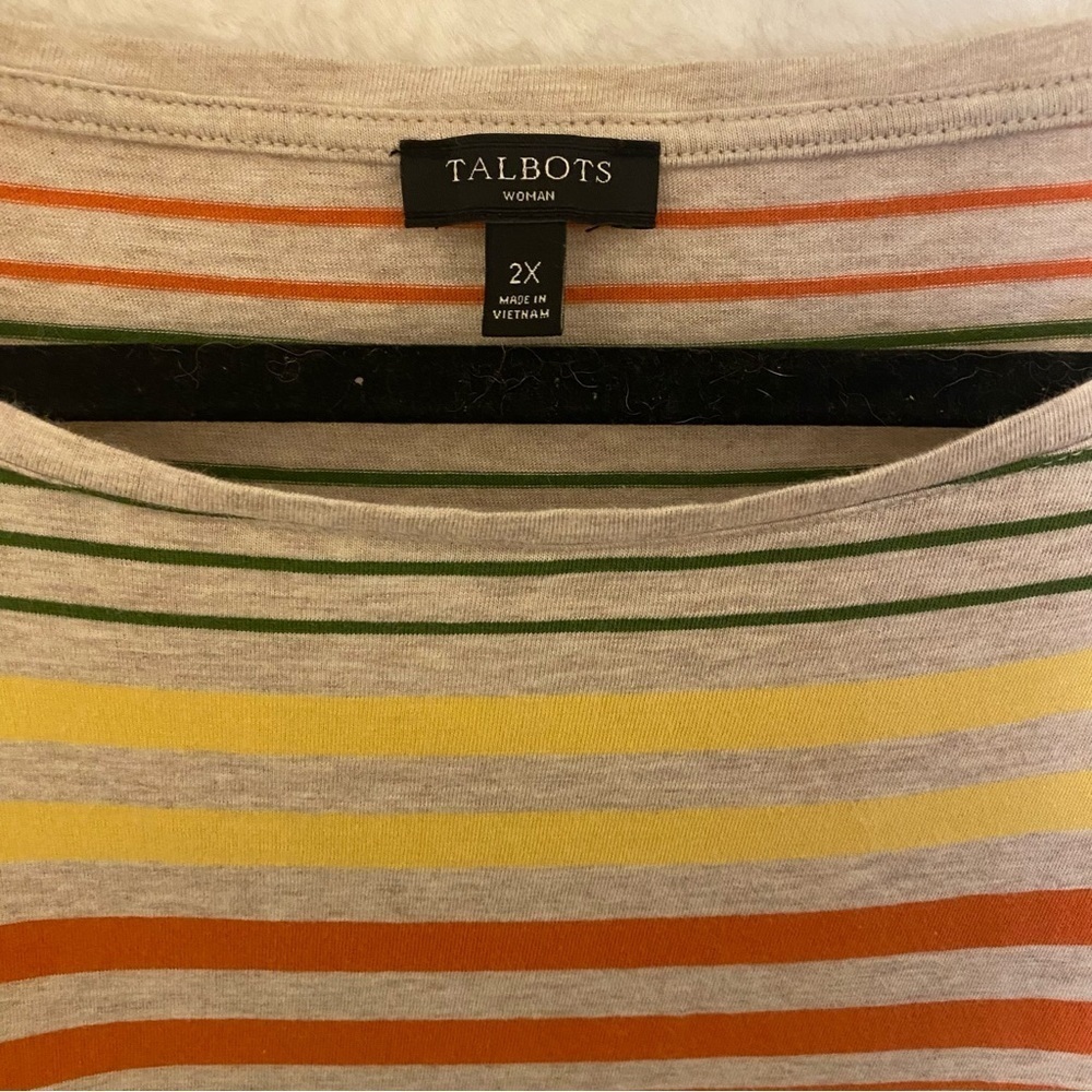 Talbots Gray Striped Yellow Green Orange Top 2X Cotton Capsule Layering Basics - Picture 5 of 6